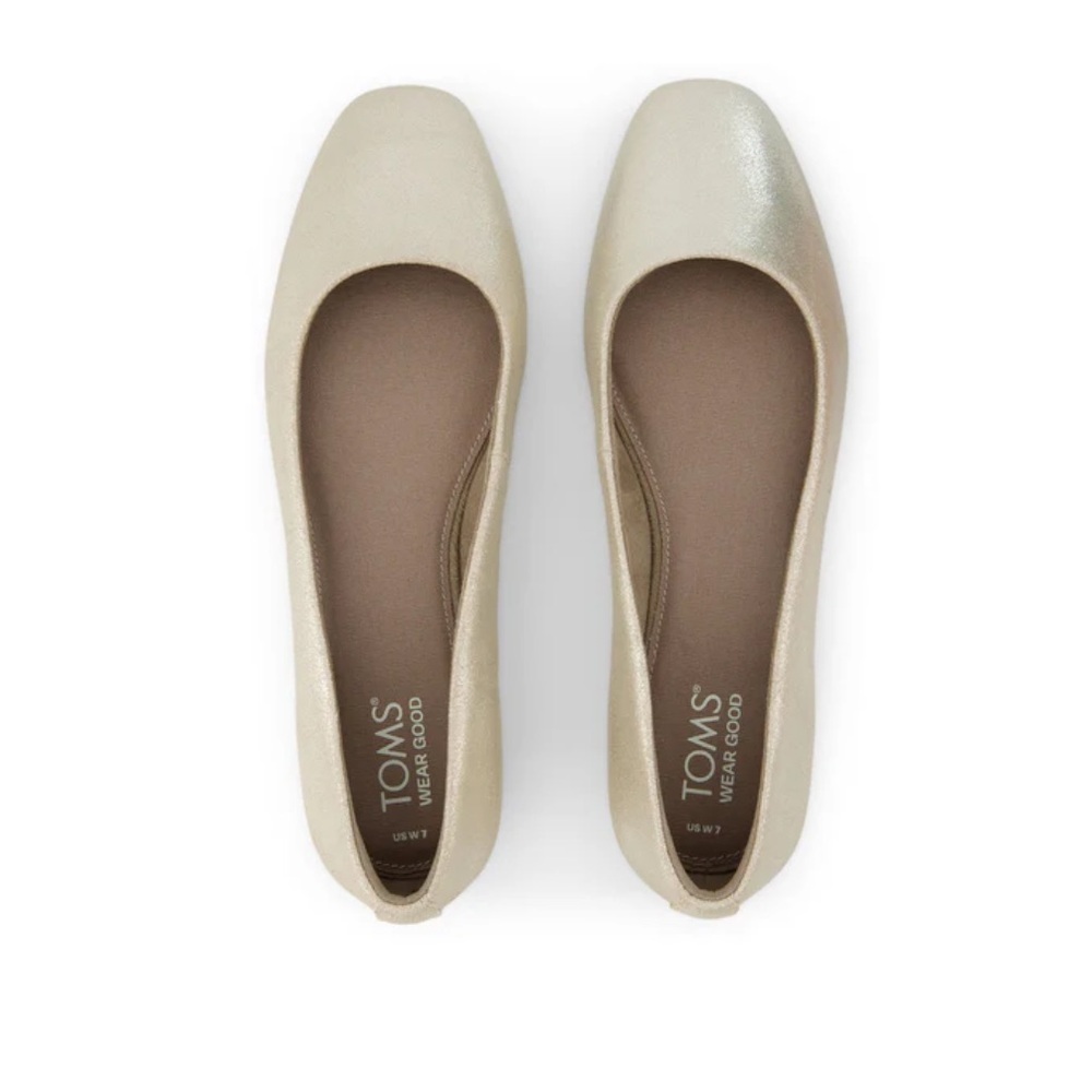 TOMS Briella Champagne Metallic Leather Ballet Flats size 8
